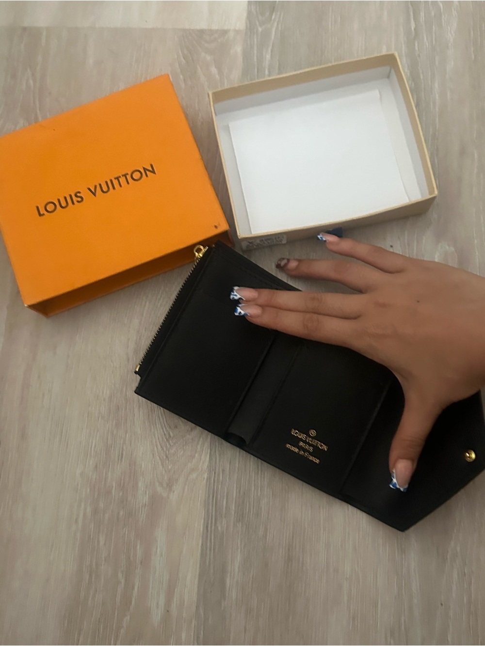 Designers Originals Black Leather Trifold Wallet with Gold Accent
